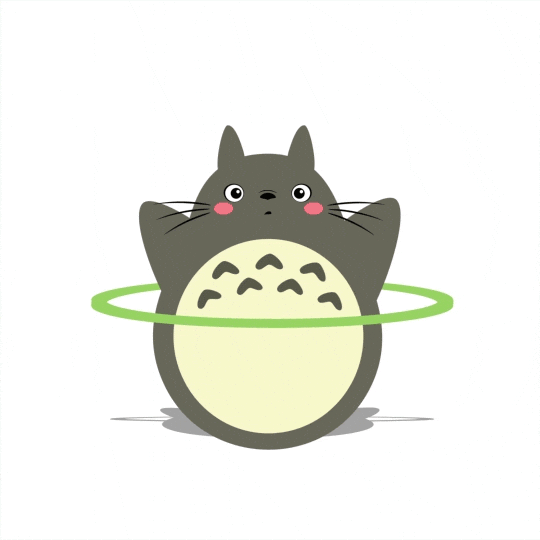 A cute animated character resembling Totoro is playing with a green hula hoop around its waist on a white background.

Description generated by AI